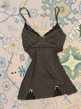 Dainty Black & Blush Lace Slip Mini Dress – Size Small